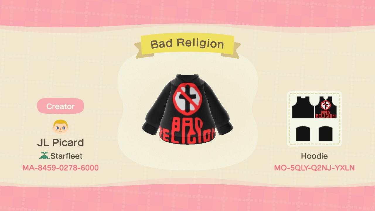 Animal Crossing Design Code: MO-5QLY-Q2NJ-YXLN BAD RELIGION