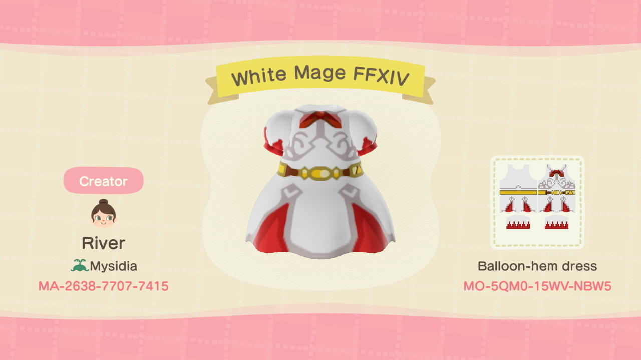 Animal Crossing Design Code: MO-5QM0-15WV-NBW5 White Mage FFXIV