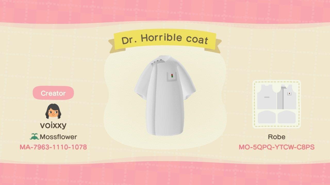 Animal Crossing Design Code: MO-5QPQ-YTCW-C8PS Dr Horrible Coat