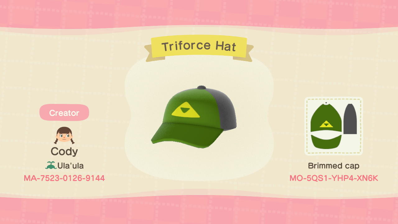 Animal Crossing Design Code: MO-5QS1-YHP4-XN6K Triforce Hat