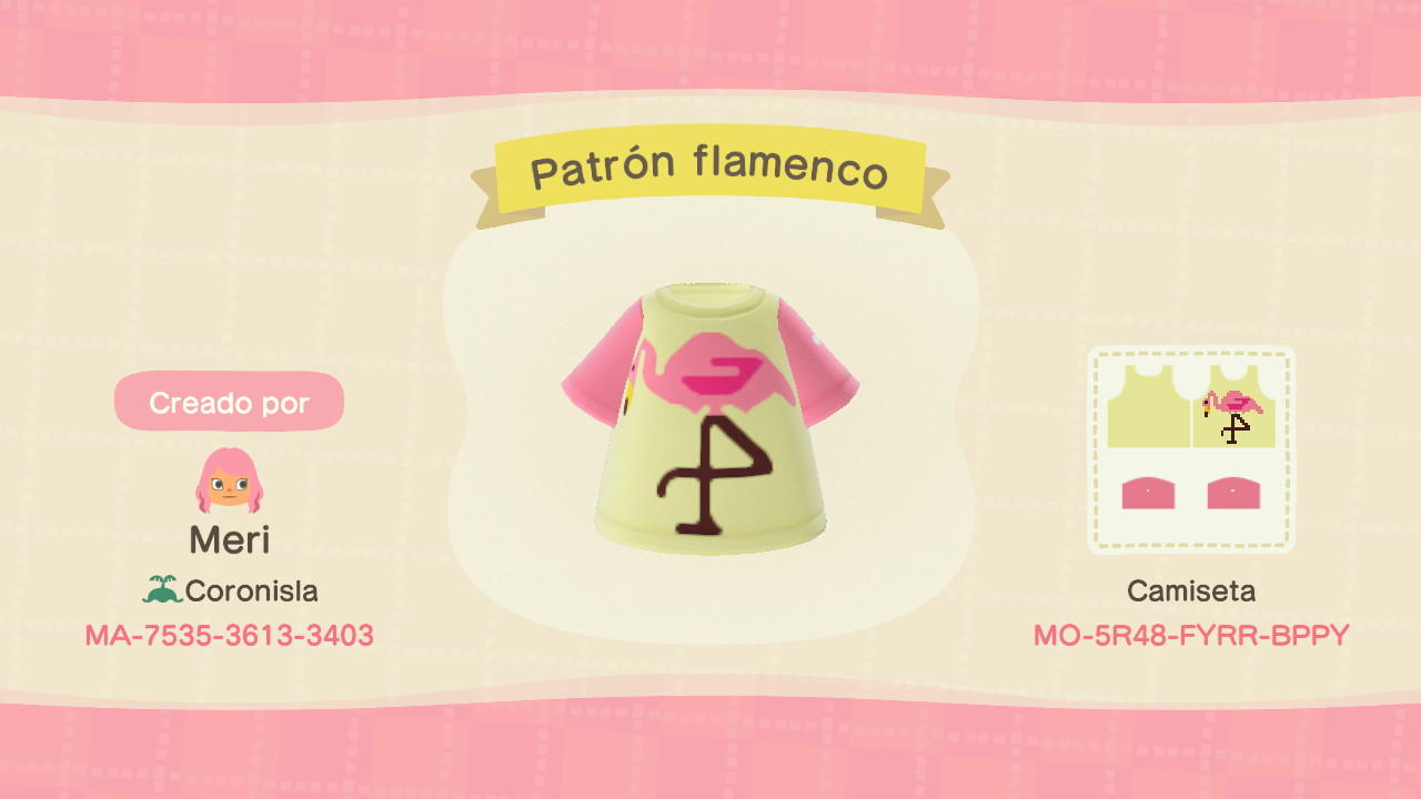 Animal Crossing Design Code: MO-5R48-FYRR-BPPY Flamingo pattern