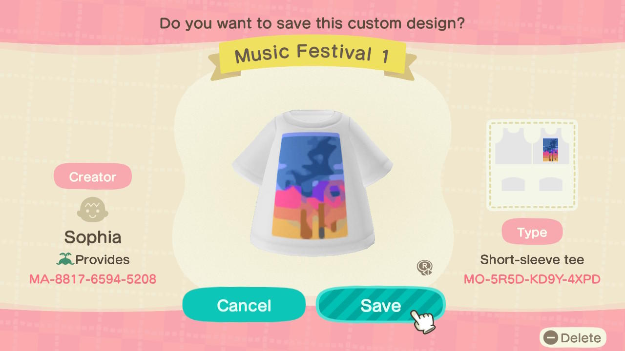 Animal Crossing Design Code: MO-5R5D-KD9Y-4XPD Music Festival 1