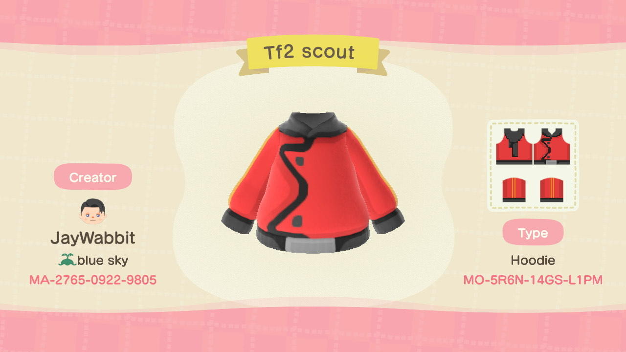 Animal Crossing Design Code: MO-5R6N-14GS-L1PM Tf2 scout red