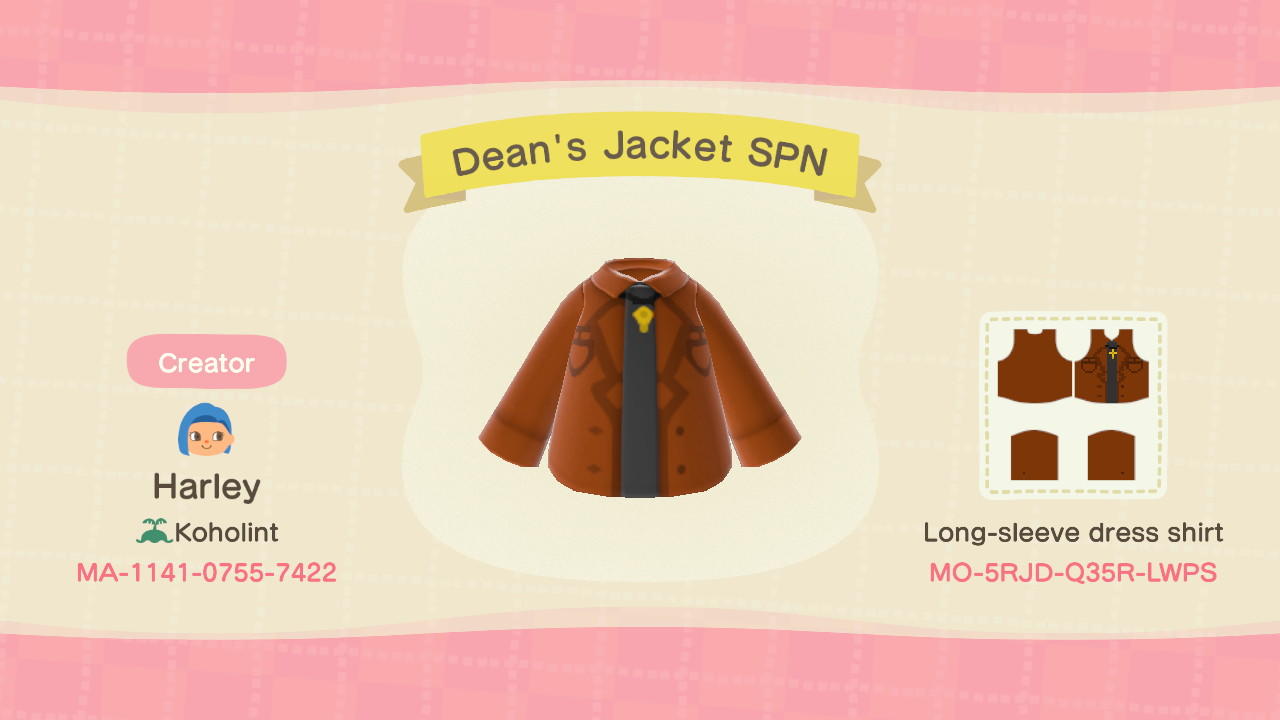 Animal Crossing Design Code: MO-5RJD-Q35R-LWPS Dean Supernatural