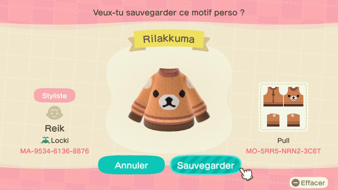 Animal Crossing Design Code: MO-5RR5-NRN2-3C6T Rilakkuma
