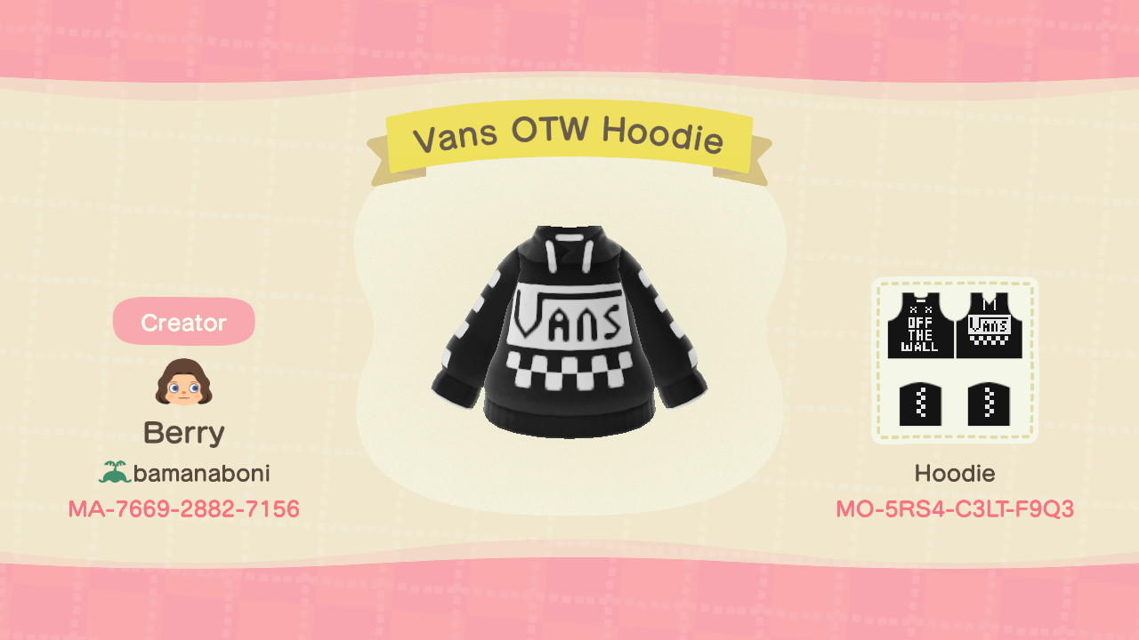 Animal Crossing Design Code: MO-5RS4-C3LT-F9Q3 Vans OTW Hoodie