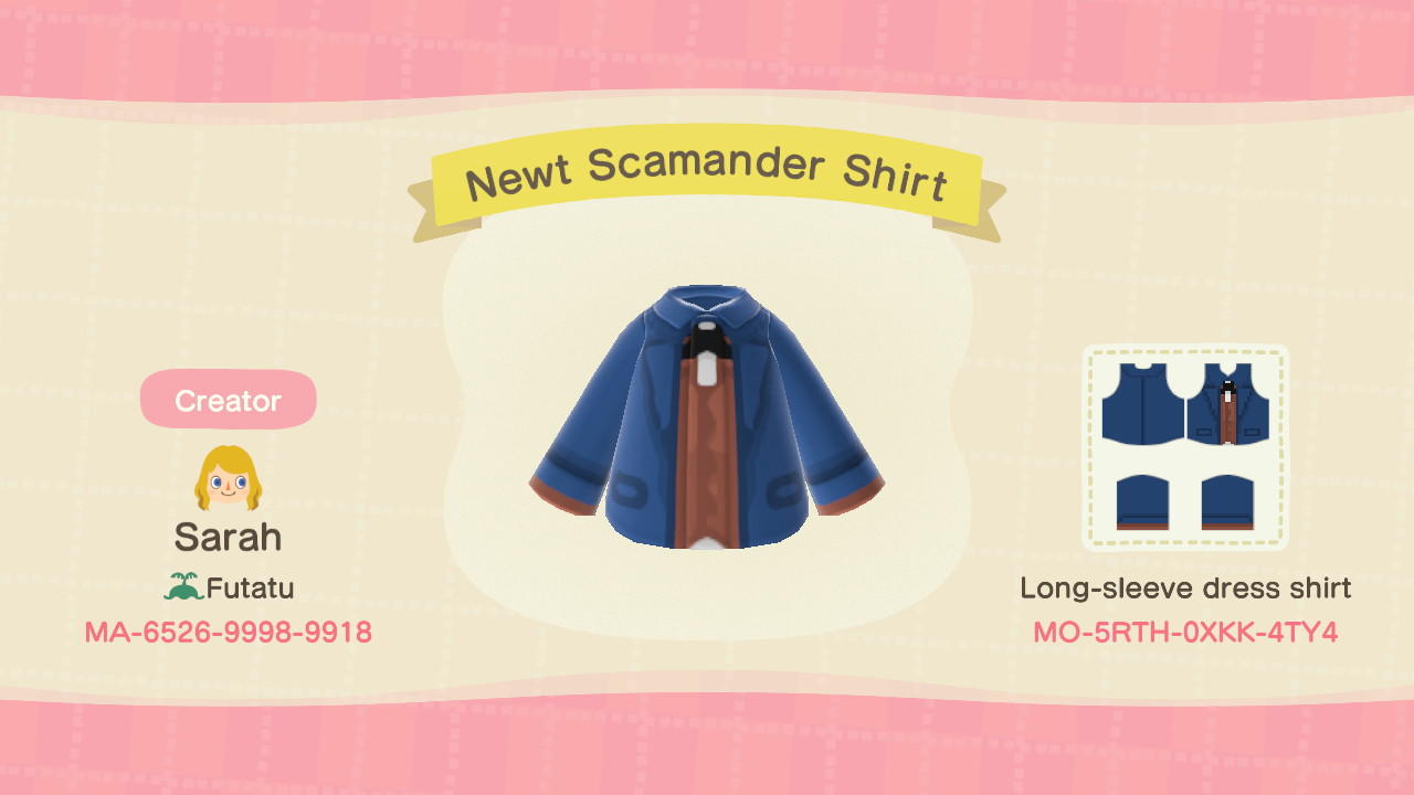 Animal Crossing Design Code: MO-5RTH-0XKK-4TY4 Newt Scamander Shirt