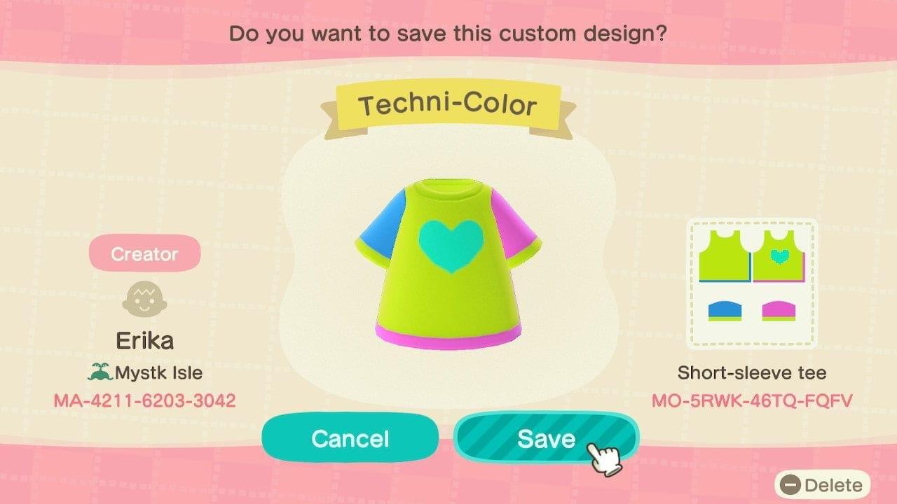 Animal Crossing Design Code: MO-5RWK-46TQ-FQFV Techni-color