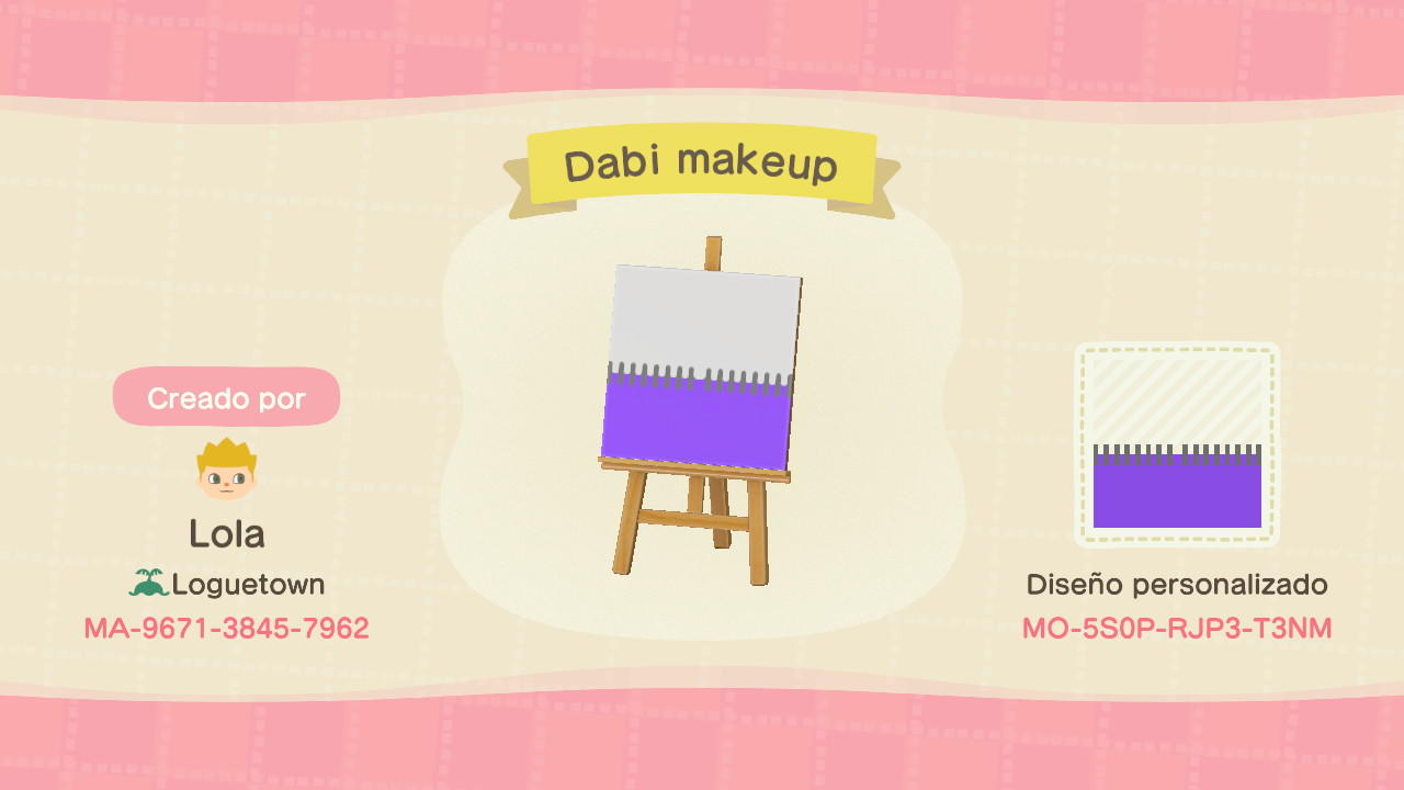 Animal Crossing Design Code: MO-5S0P-RJP3-3TNM Dabi Makeup