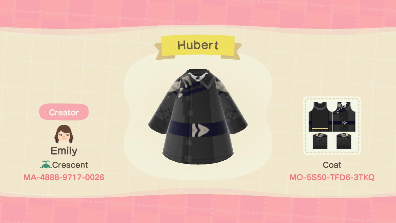 Animal Crossing Design Code: MO-5S50-TFD6-3TKQ Hubert