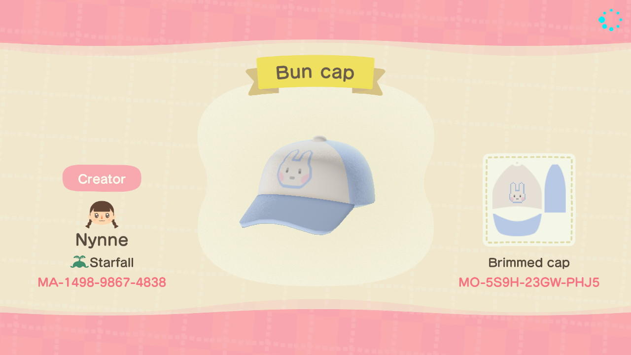 Animal Crossing Design Code: MO-5S9H-23GW-PHJ5 Bunny cap