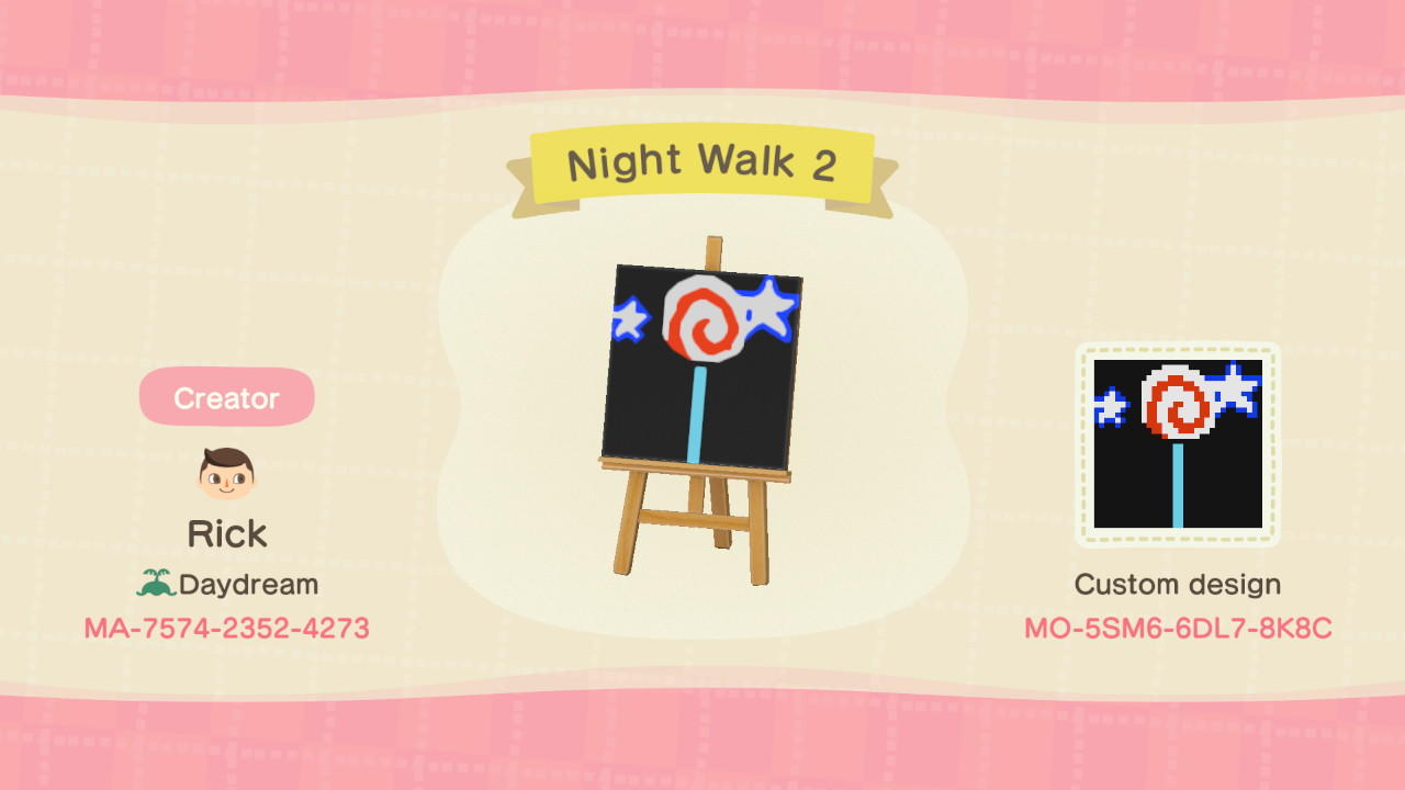 Animal Crossing Design Code: MO-5SM6-6DL7-8K8C Night Walk 2