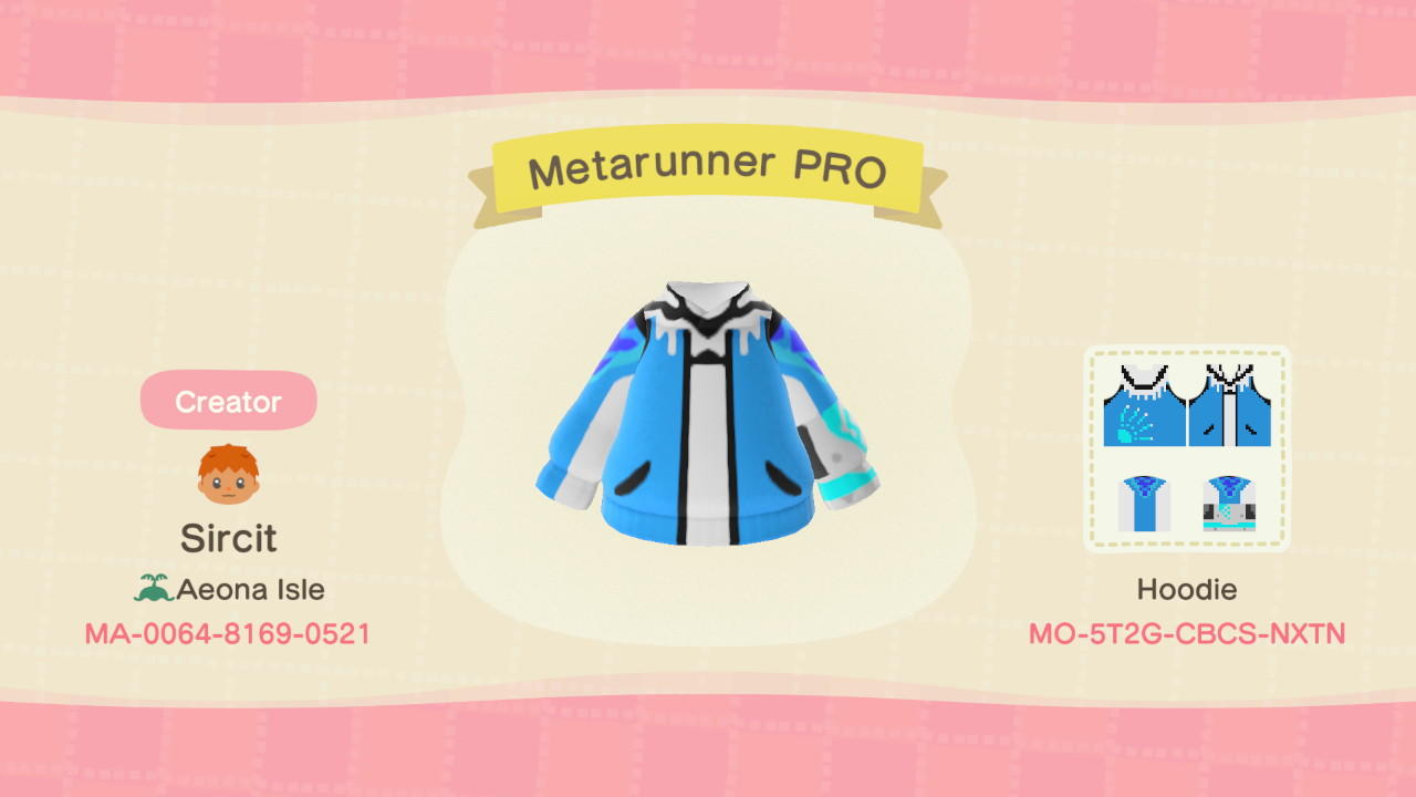 Animal Crossing Design Code: MO-5T2G-CBCS-NXTN Metarunner Hoodie