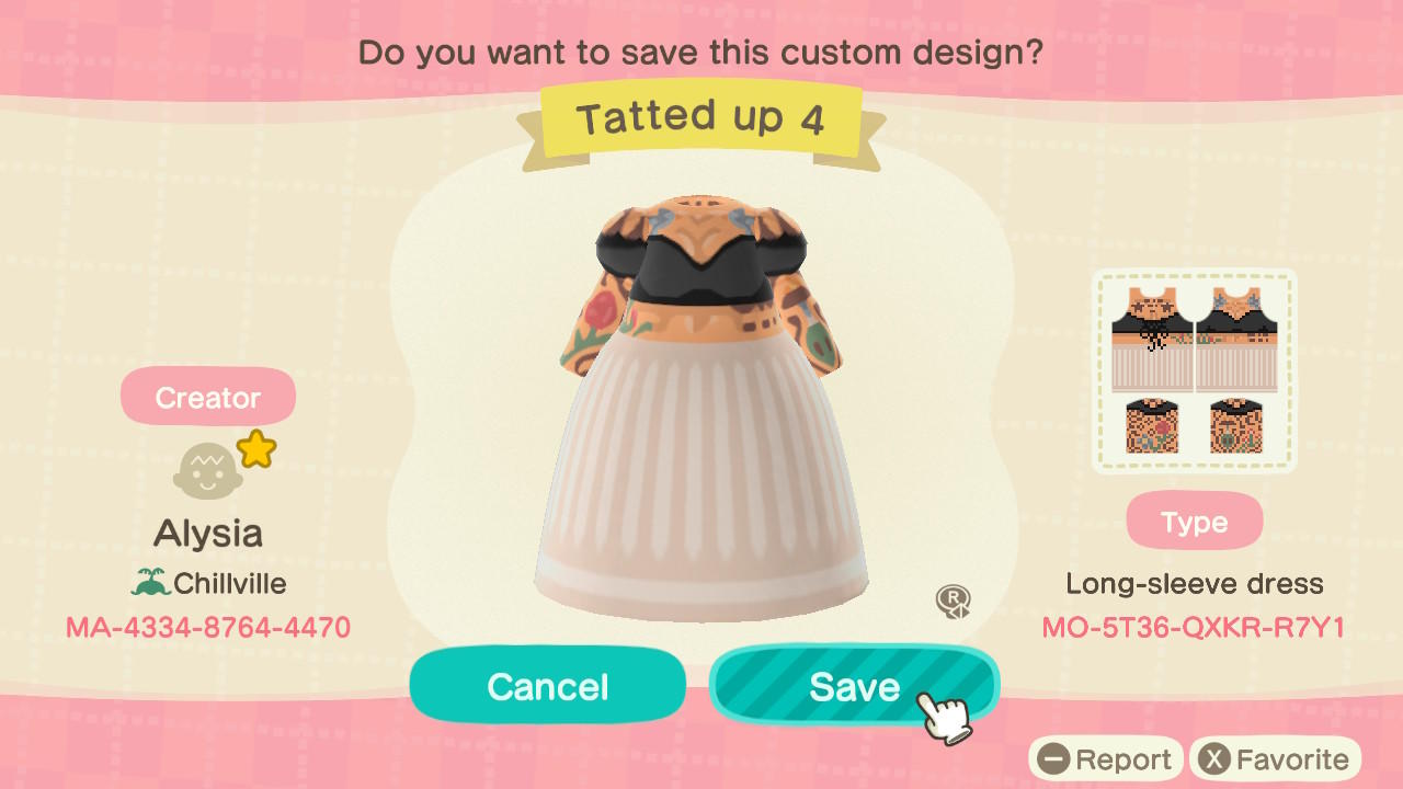 Animal Crossing Design Code: MO-5T36-QXKR-R7Y1 Tatted Up 4