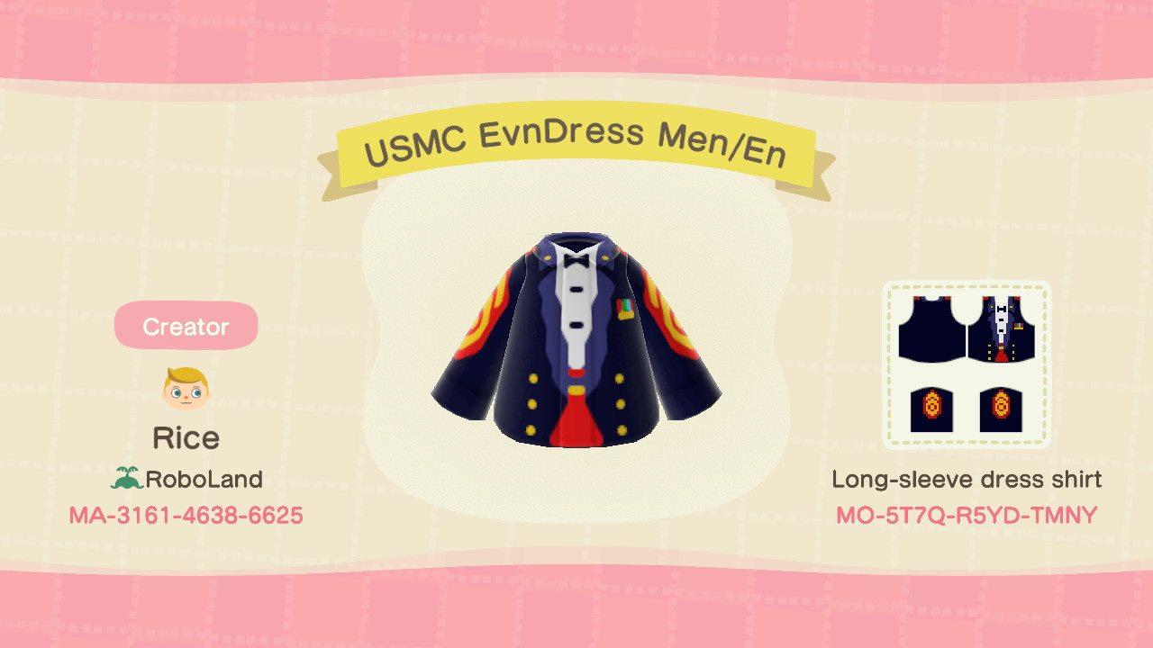Animal Crossing Design Code: MO-5T7Q-R5YD-TMNY USMC EvnDress Men/En