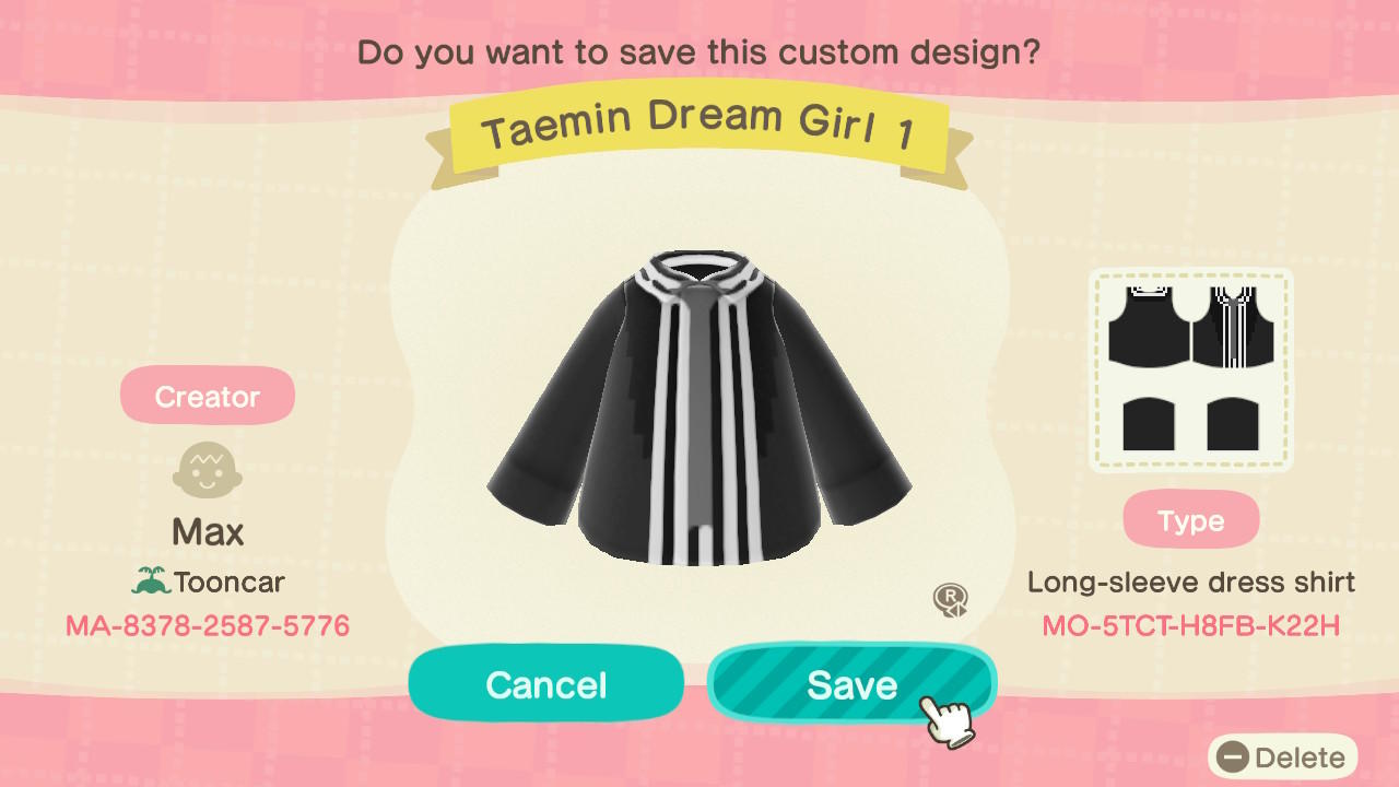 Animal Crossing Design Code: MO-5TCT-H8FB-K22H SHINee Taemin DG1