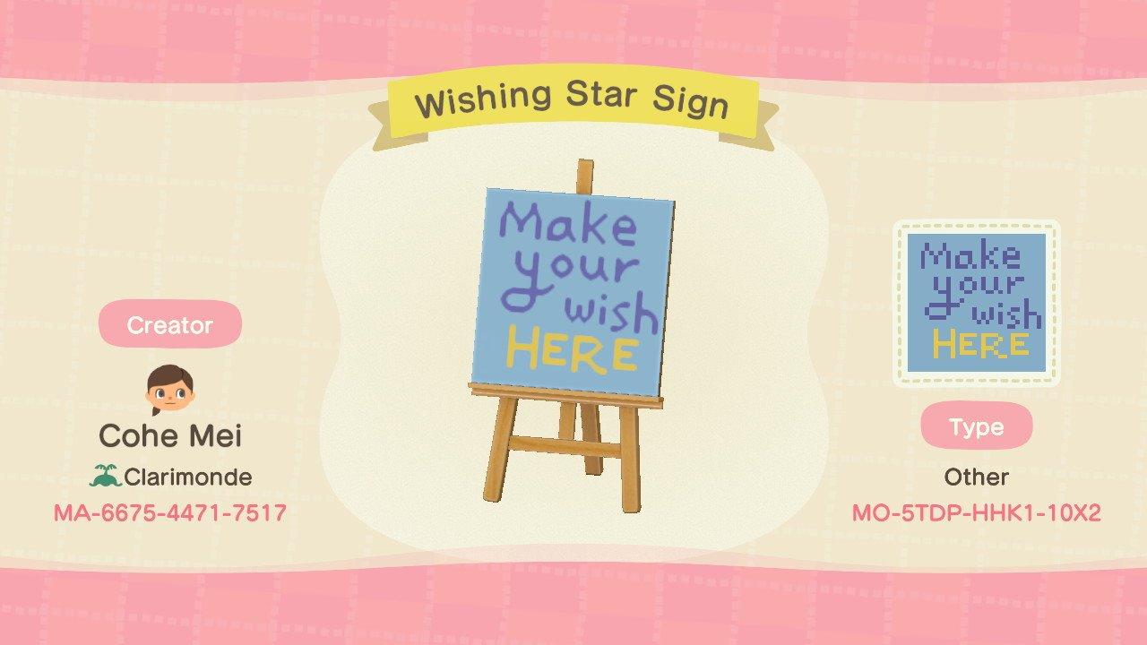 Animal Crossing Design Code: MO-5TDP-HHK1-10X2 Wishing Star Sign