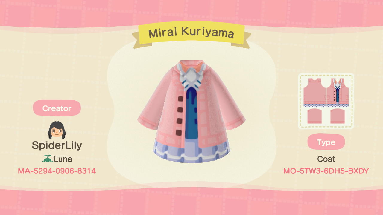 Animal Crossing Design Code: MO-5TW3-6DH5-BXDY Mirai Kuriyama