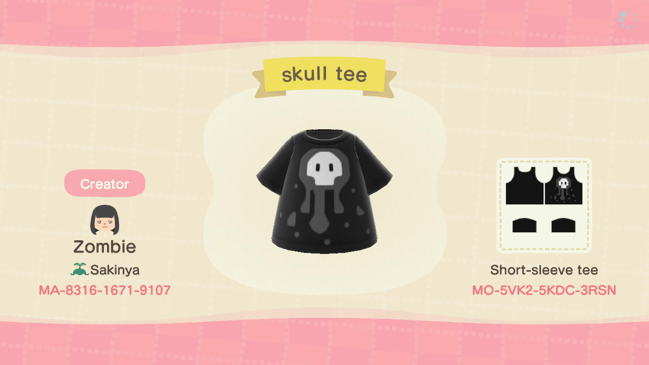 Animal Crossing Design Code: MO-5VK2-5KDC-3RSN skull tee