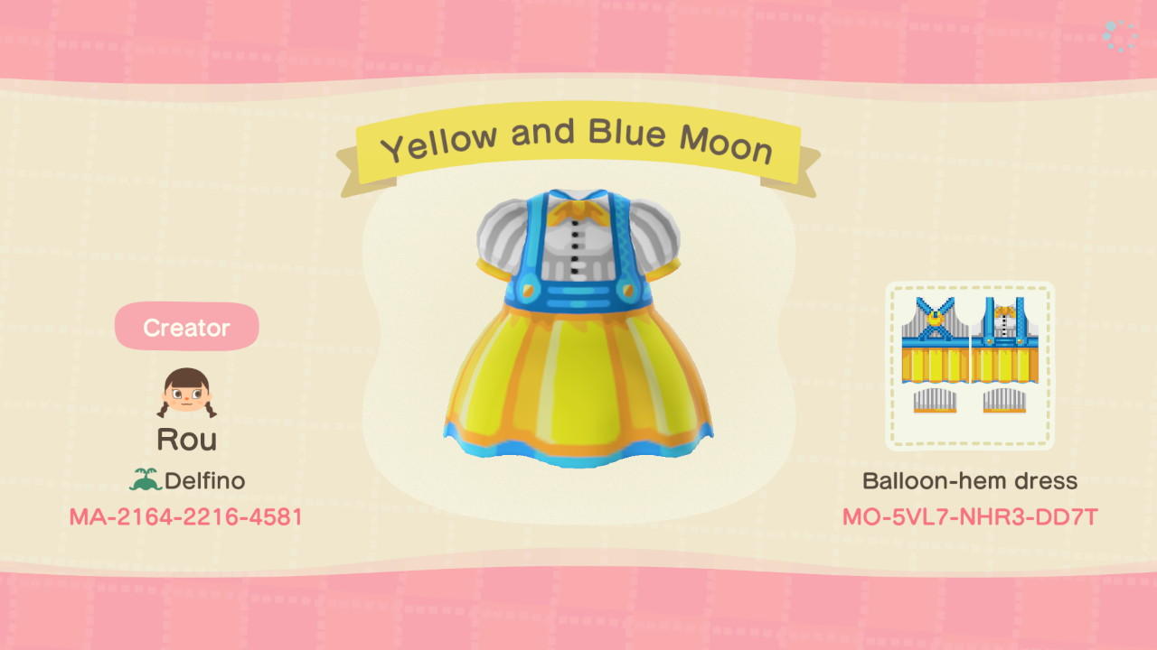 Animal Crossing Design Code: MO-5VL7-NHR3-DD7T Yellow and Blue Moon