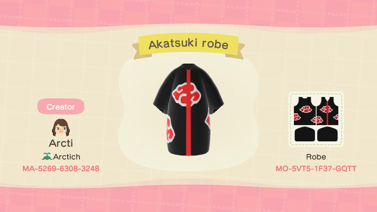 Animal Crossing Design Code: MO-5VT5-1F37-GQTT Akatsuki robe