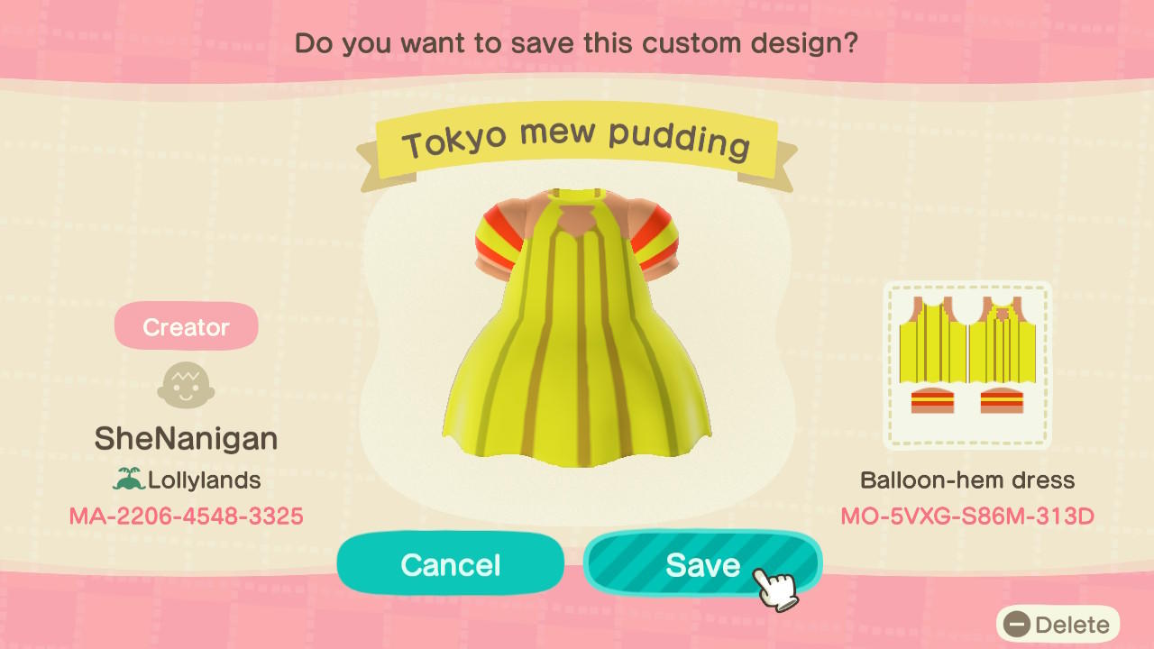Animal Crossing Design Code: MO-5VXG-S86M-313D Tokyo mew pudding