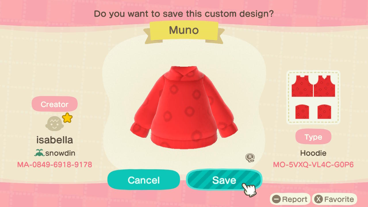 Animal Crossing Design Code: MO-5VXQ-VL4C-G0P6 Muno