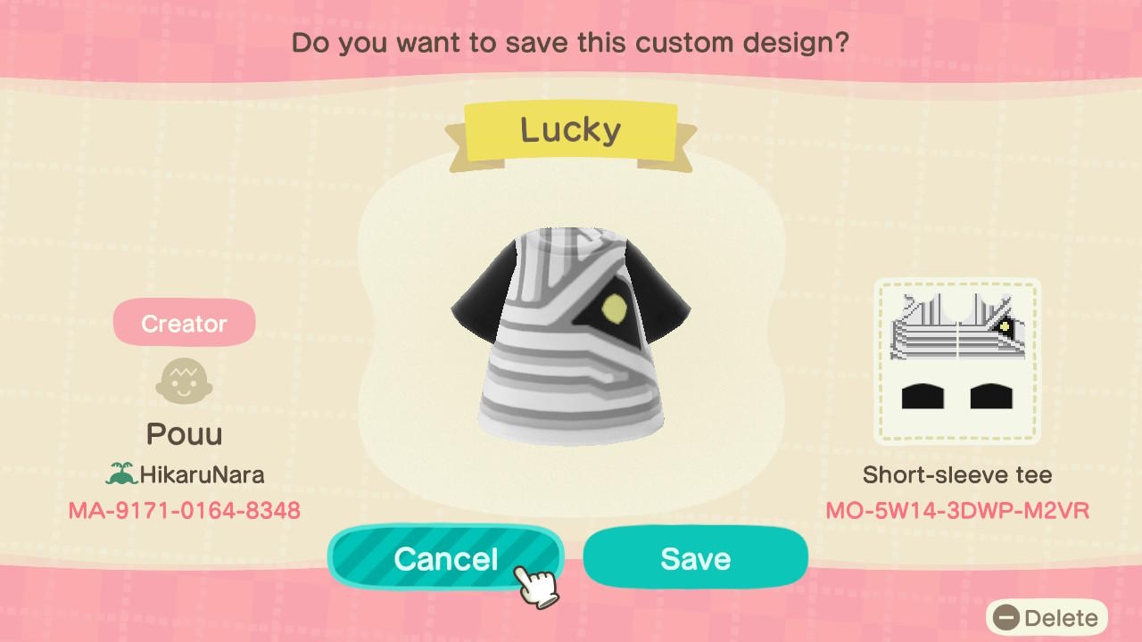 Animal Crossing Design Code: MO-5W14-3DWP-M2VR Lucky T-shirt