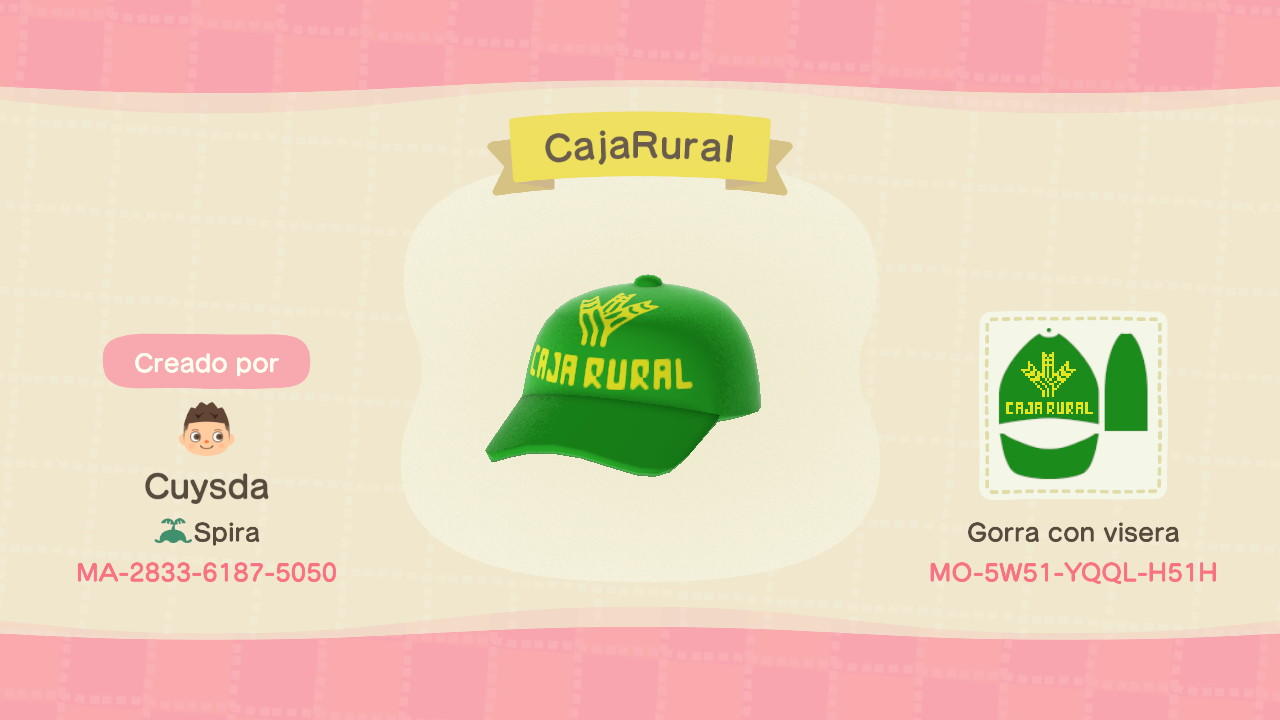 Animal Crossing Design Code: MO-5W51-YQQL-H51H Caja Rural