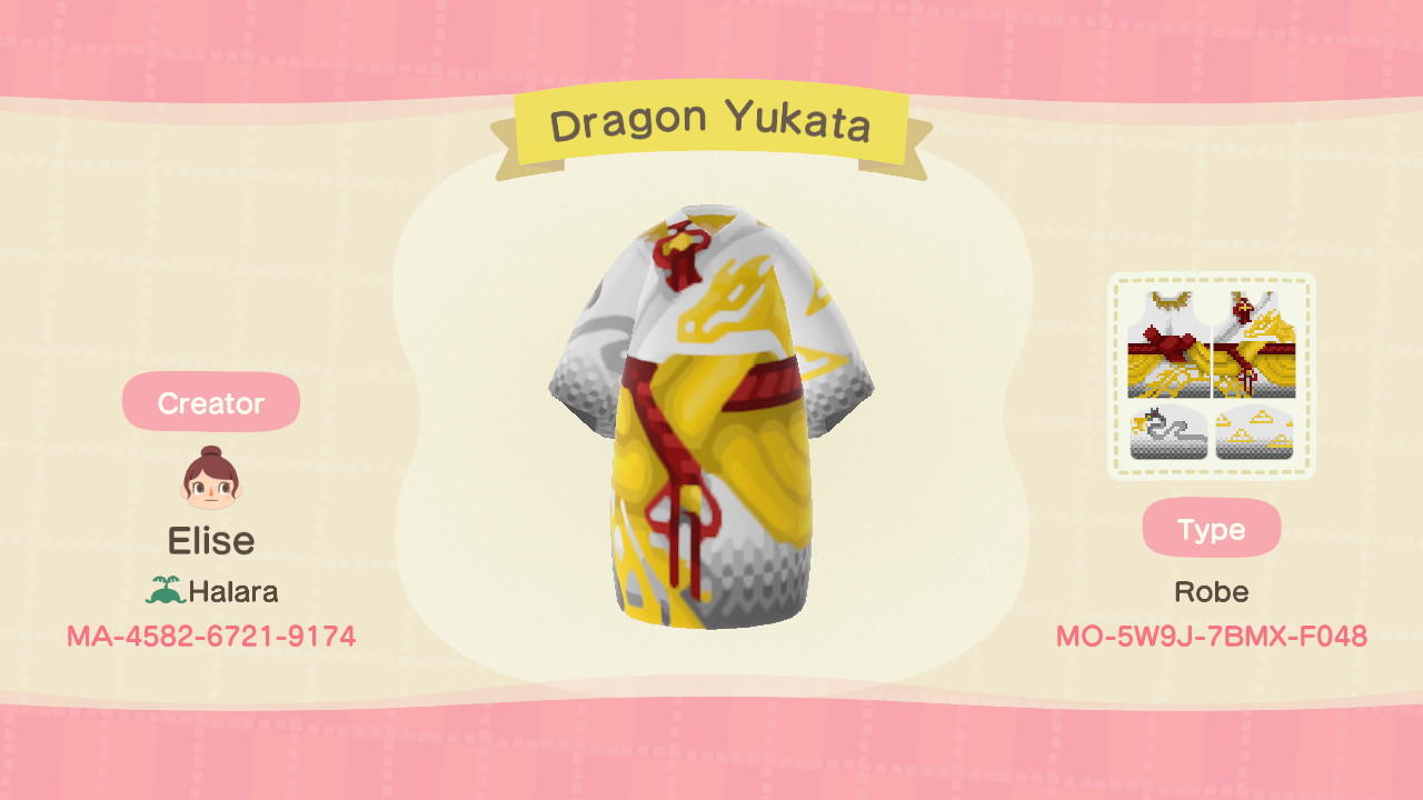 Animal Crossing Design Code: MO-5W9J-7BMX-F048 Dragon Yukata