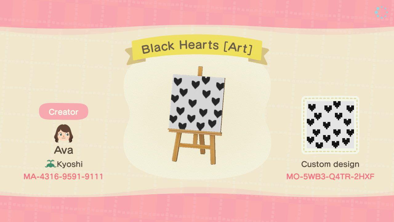 Animal Crossing Design Code: MO-5WB3-Q4TR-2HXF Black Hearts [Art]
