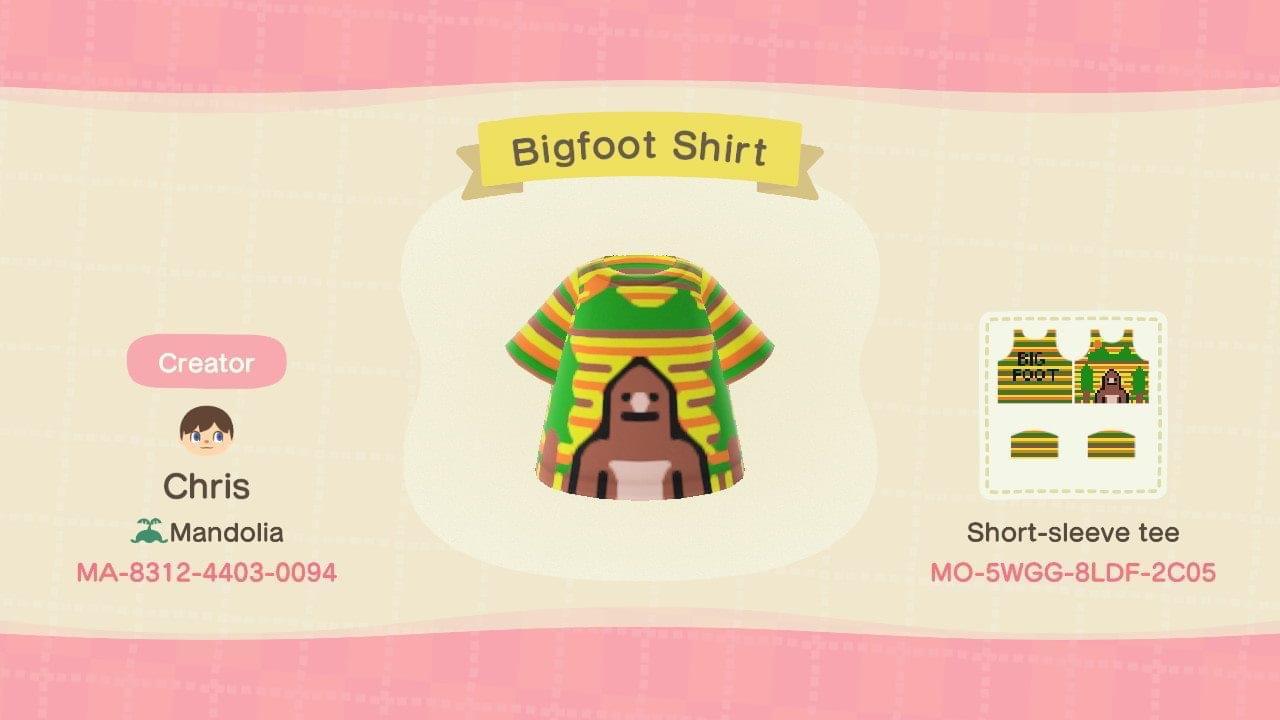 Animal Crossing Design Code: MO-5WGG-8LDF-2C05 Bigfoot Shirt