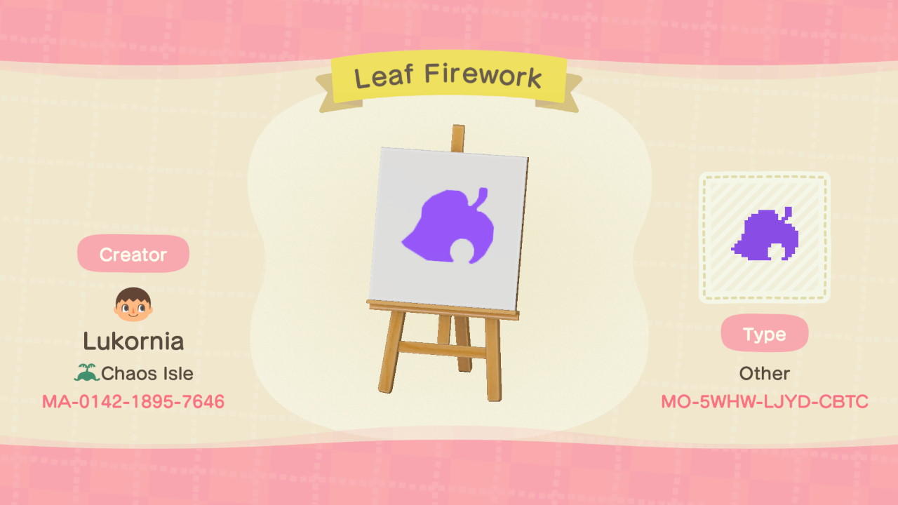 Animal Crossing Design Code: MO-5WHW-LJYD-CBTC Leaf Firework