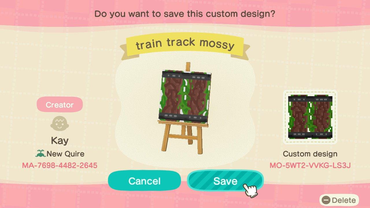 Animal Crossing Design Code: MO-5WT2-VVKG-LS3J train track mossy