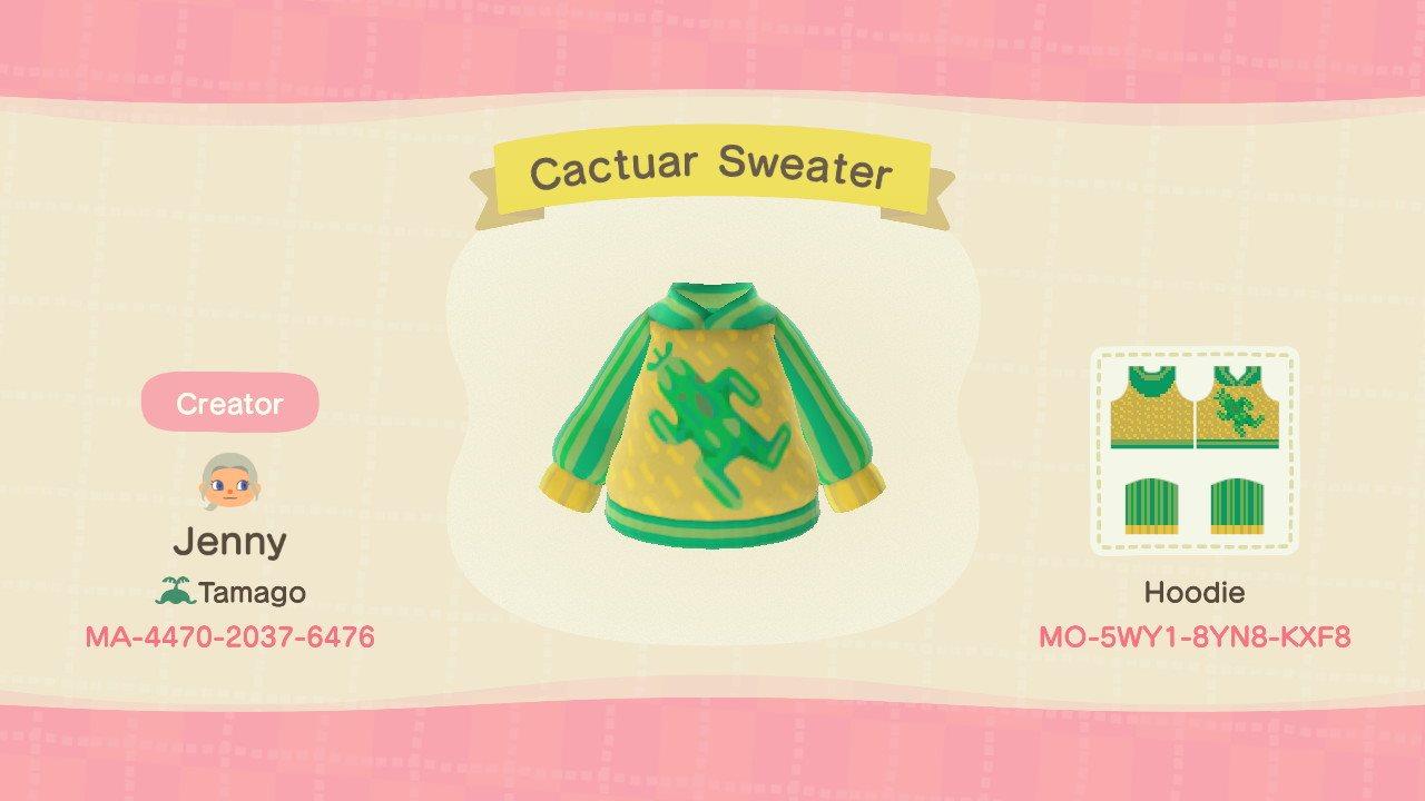 Animal Crossing Design Code: MO-5WY1-8YN8-KXF8 Cactuar Sweater