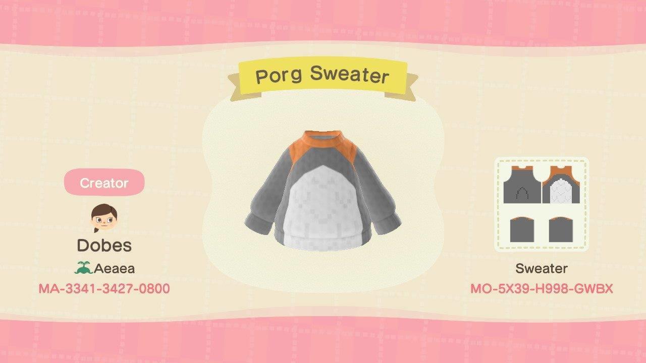 Animal Crossing Design Code: MO-5X39-H998-GWBX Porg Sweater