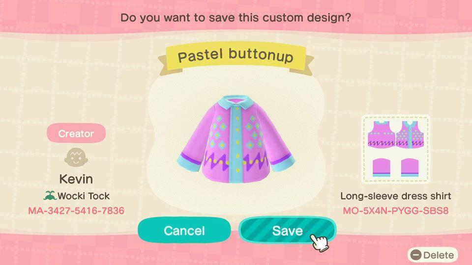 Animal Crossing Design Code: MO-5X4N-PYGG-SBS8 Pastel buttonup