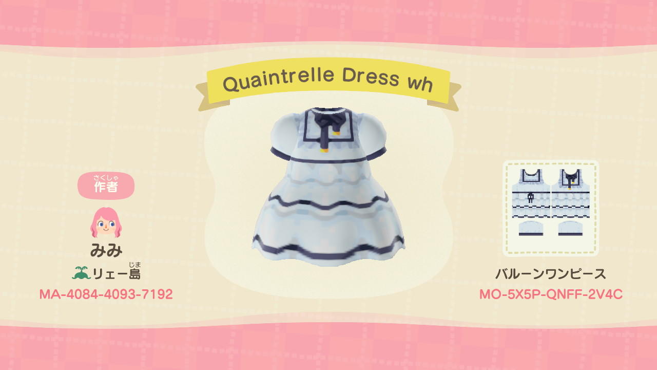 Animal Crossing Design Code: MO-5X5P-QNFF-2V4C Quaintrelle Dress wh