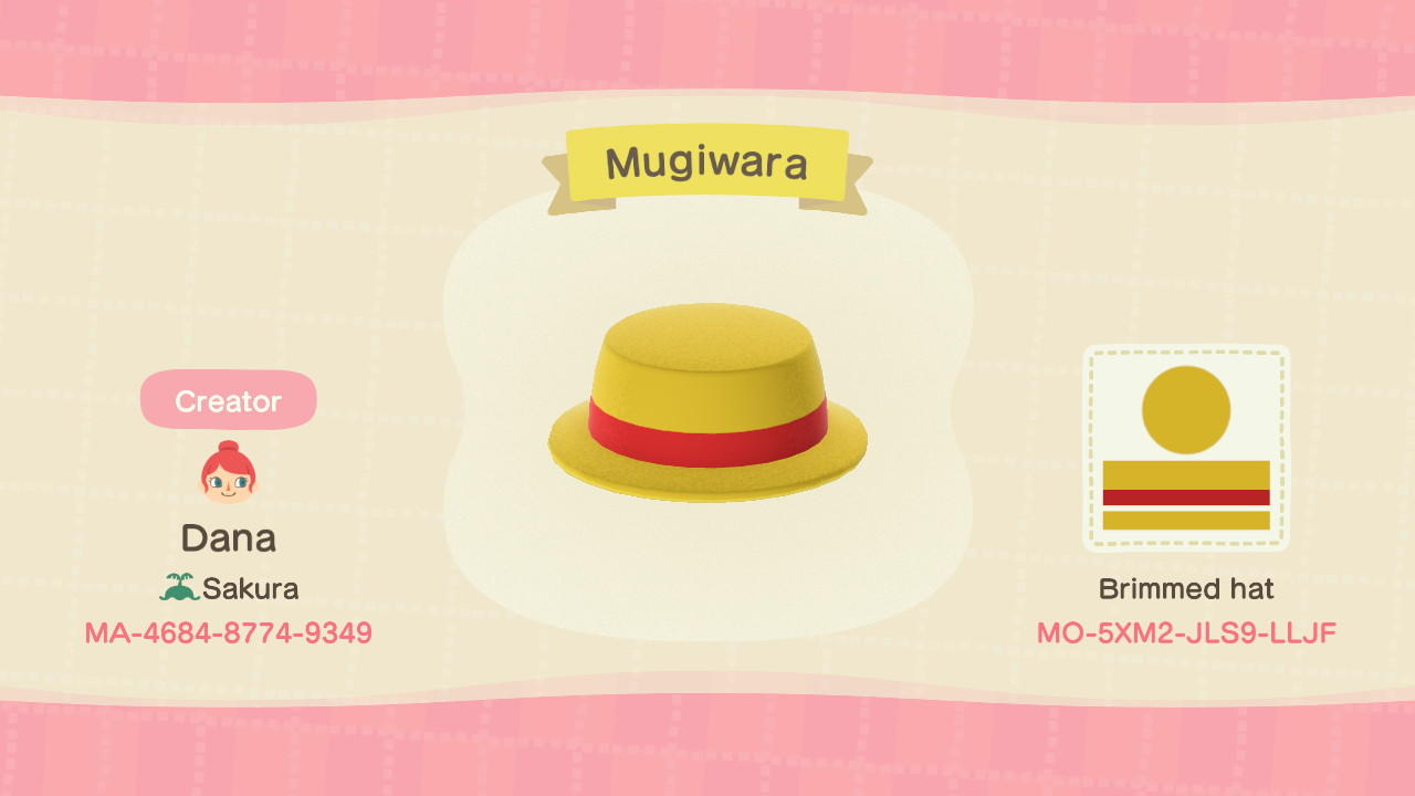 Animal Crossing Design Code: MO-5XM2-JLS9-LLJF Mugiwara
