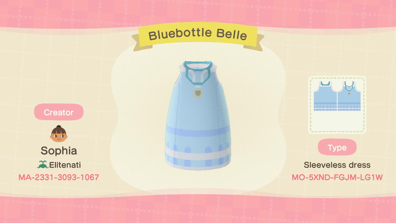 Animal Crossing Design Code: MO-5XND-FGJM-LG1W Bluebottle Belle