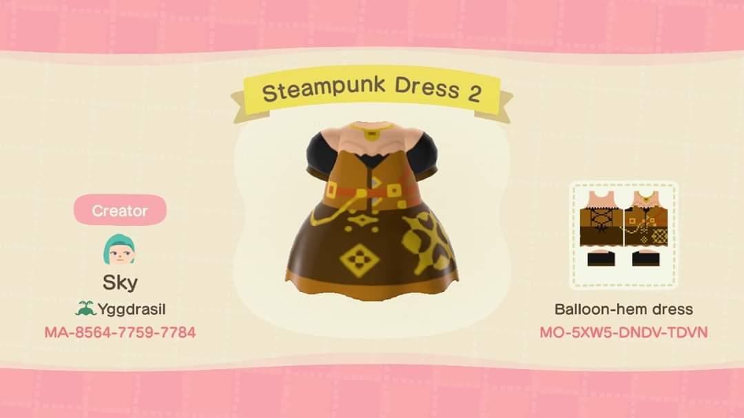 Animal Crossing Design Code: MO-5XW5-DNDV-TDVN Steampunk Dress 2