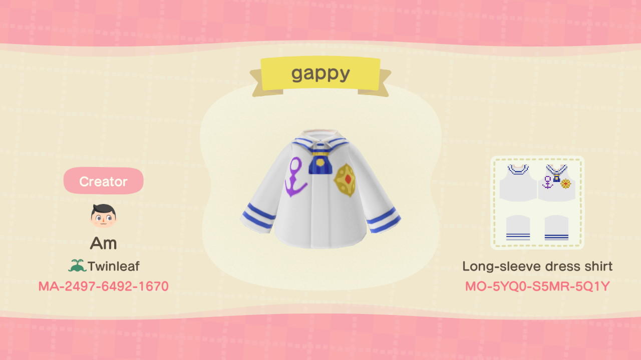 Animal Crossing Design Code: MO-5YQ0-S5MR-5Q1Y Gappy (josuke 8)