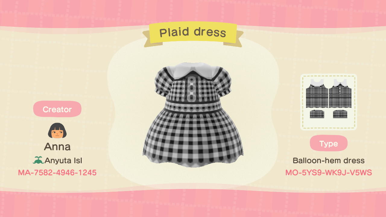 Animal Crossing Design Code: MO-5YS9-WK9J-V5WS B/W plaid dress