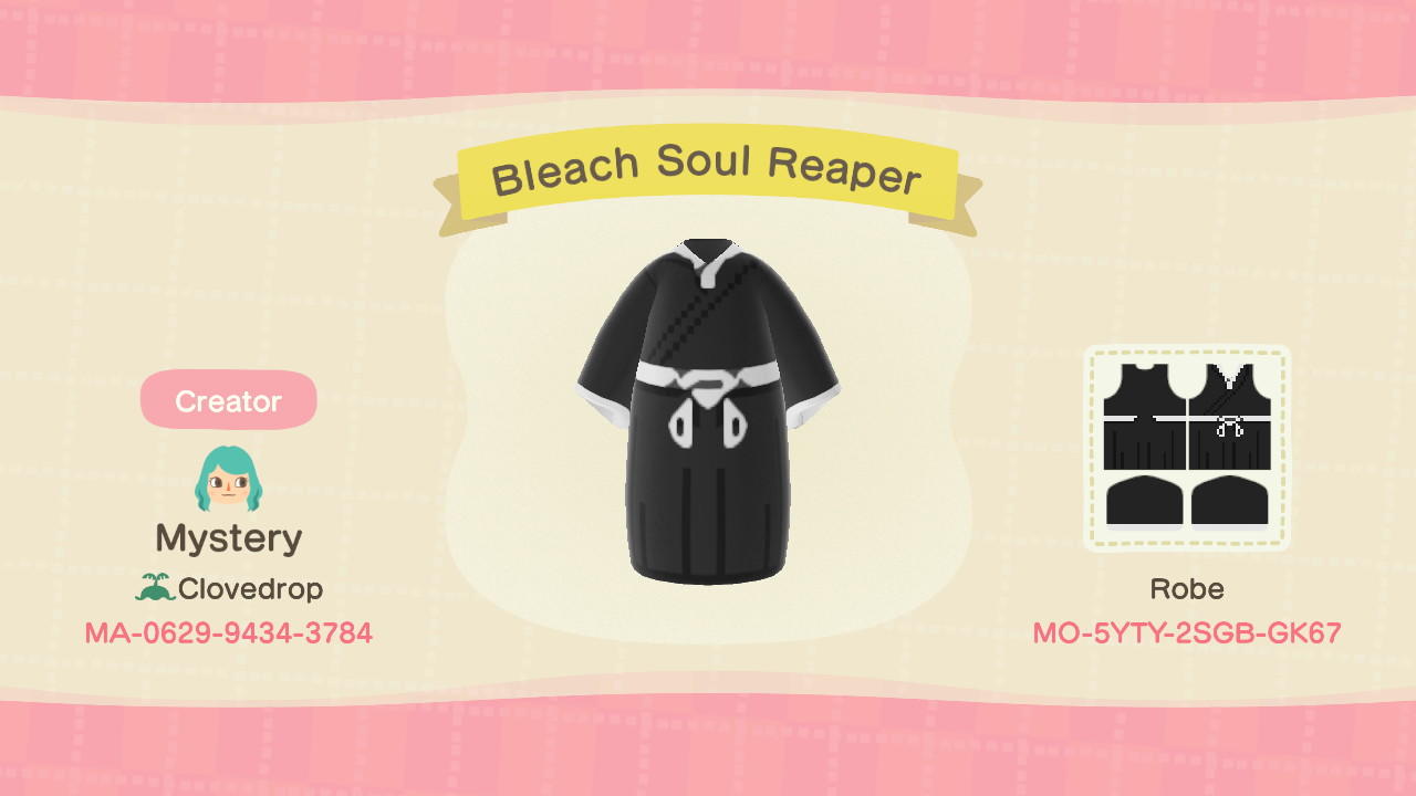 Animal Crossing Design Code: MO-5YTY-2SGB-GK67 Bleach Soul Reaper