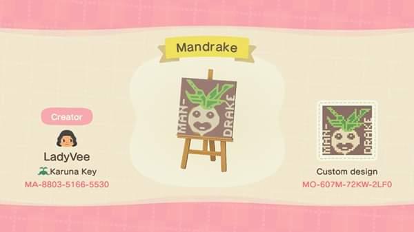 Animal Crossing Design Code: MO-607M-72KW-2LF0 Mandrake
