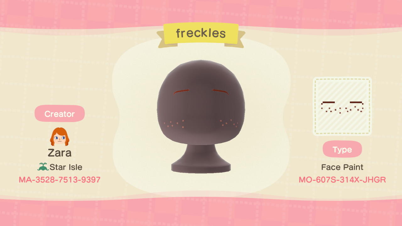 Animal Crossing Design Code: MO-607S-314X-JHGR freckles