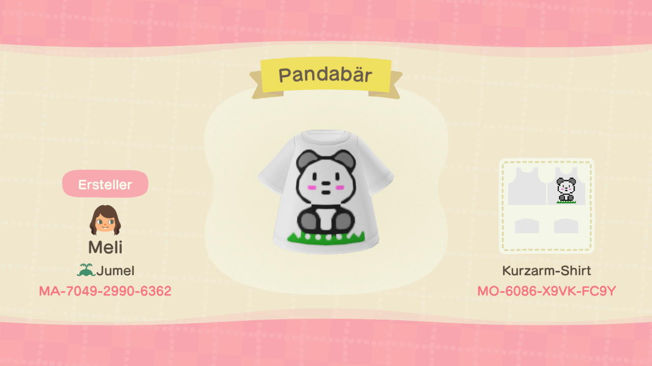 Animal Crossing Design Code: MO-6086-X9VK-FC9Y Panda Bear ðŸ¼
