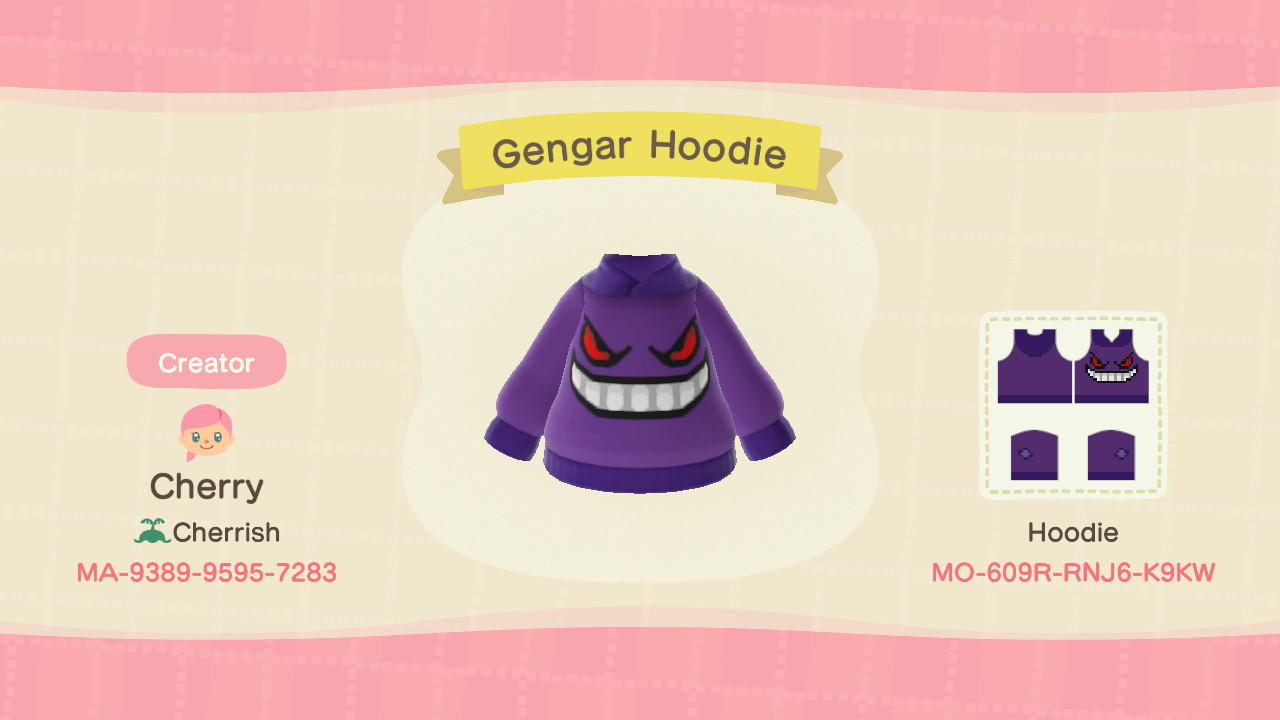 Animal Crossing Design Code: MO-609R-RNJ6-K9KW Gengar Hoodie