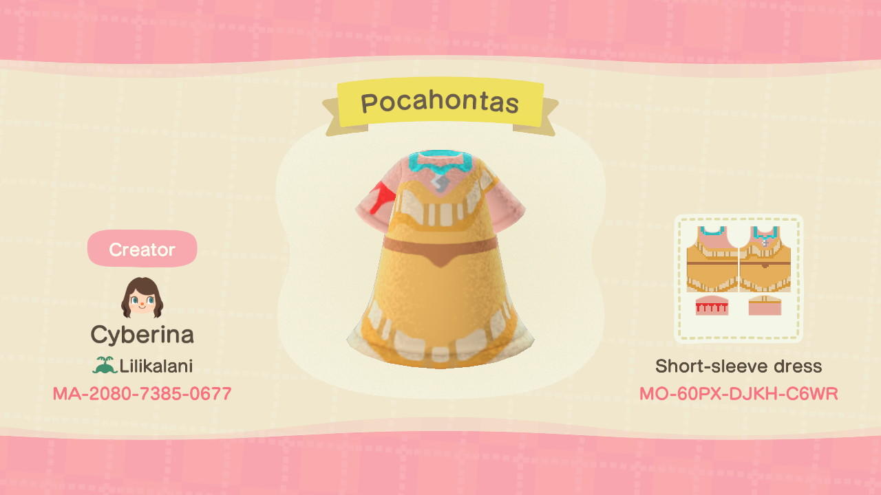 Animal Crossing Design Code: MO-60PX-DJKH-C6WR Pocahontas
