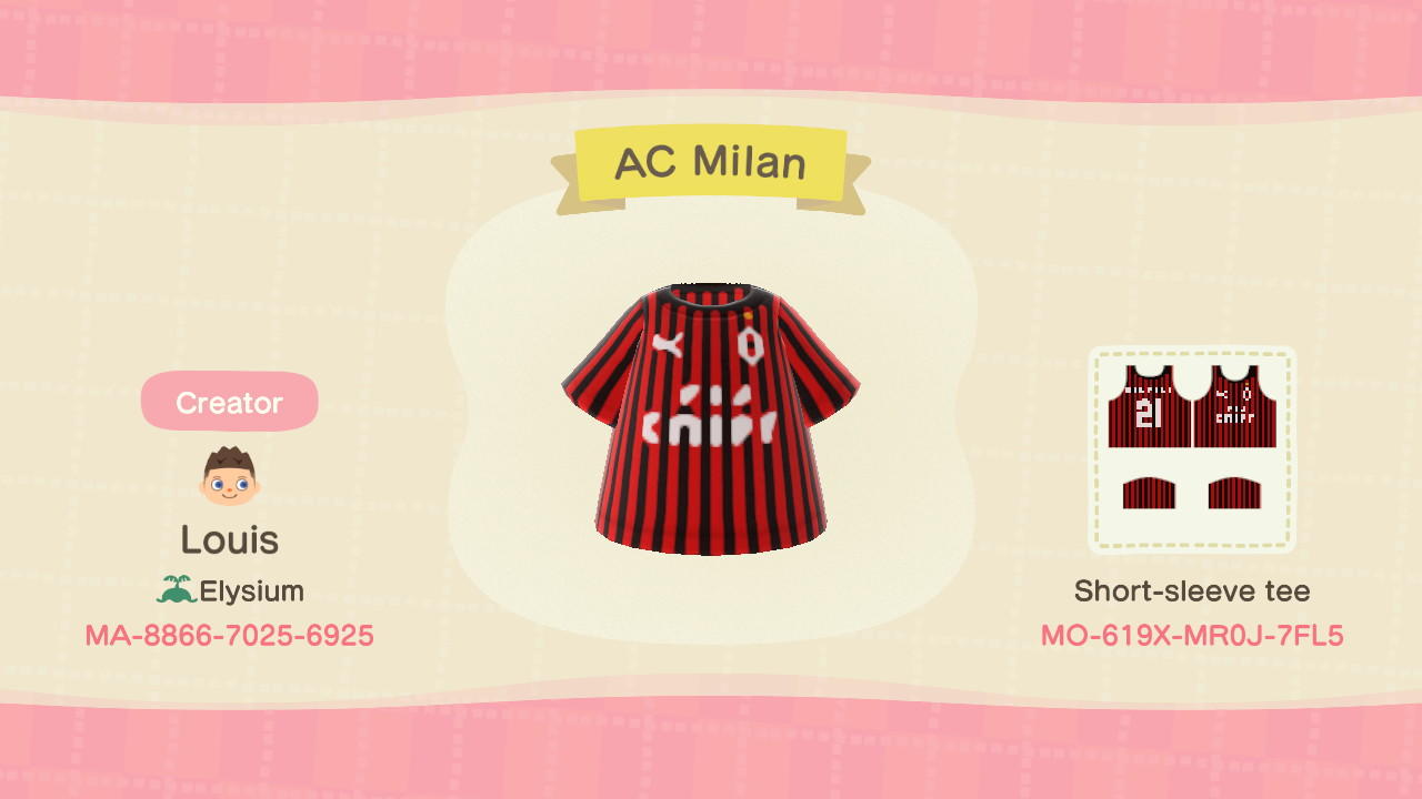 Animal Crossing Design Code: MO-619X-MR0J-7FL5 AC Milan